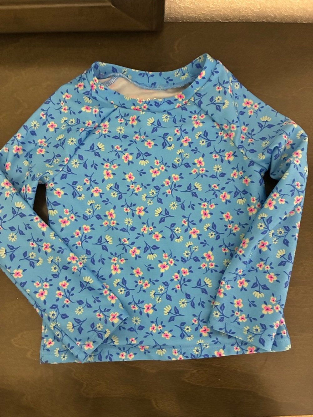 Cat & Jack Light Blue Floral Long-Sleeve Swim Rash Guard